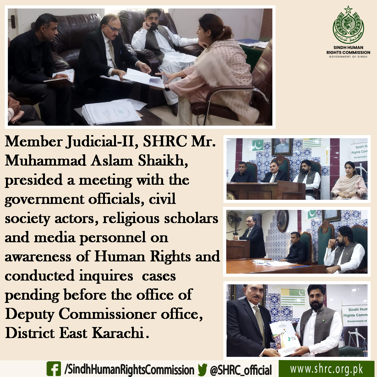 Visit of Mr. Aslam Shaikh, Member Judicial-II, SHRC to District East, Karachi.